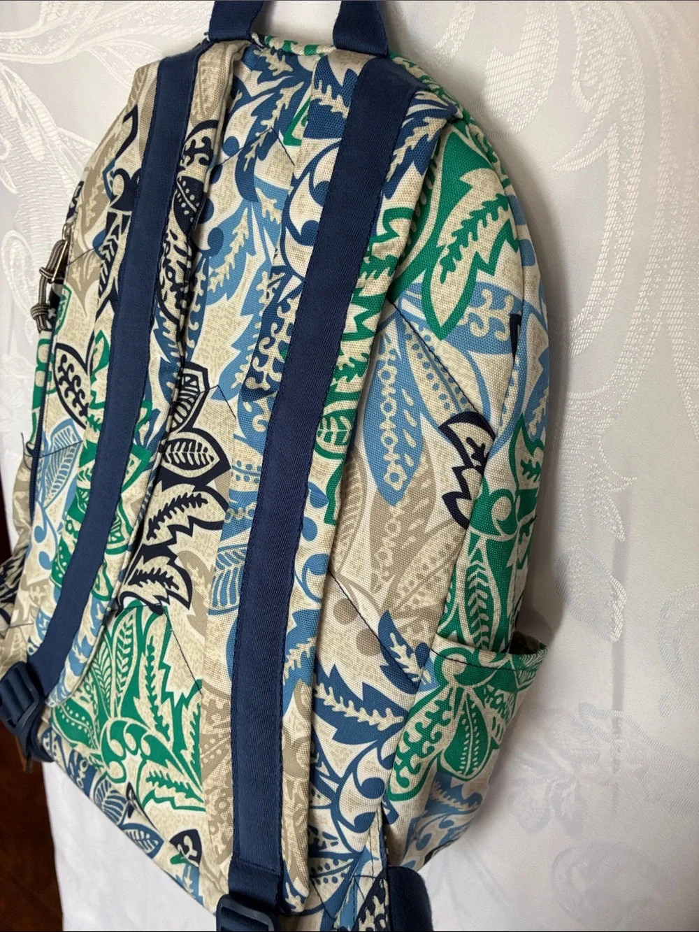 Vera Bradley Green Blue Navy Leaf Print Backpack
